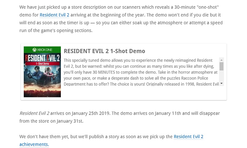 มือดีพบเจอข้อมูล Demo ของ Resident Evil 2 Remake เตรียมเปิดให้เล่นในต้นเดือนหน้า