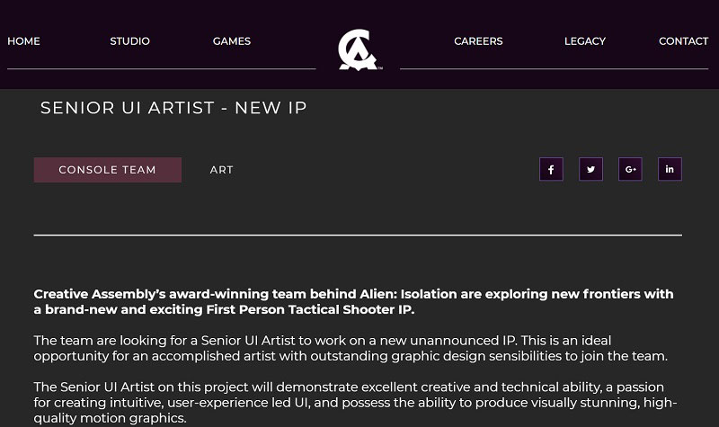 ทีมผู้พัฒนา Alien: Isolation กำลังพัฒนาเกมใหม่แนว Tactical Shooting กันอยู่